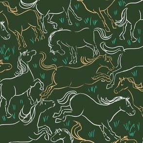 Romping Horses 6 Dark Green