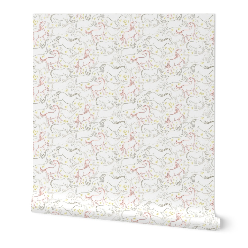 Romping Horses 7 White Coral Gray