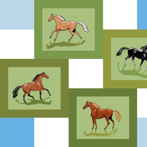 4_horse_patch_framed_blue_white_shadows