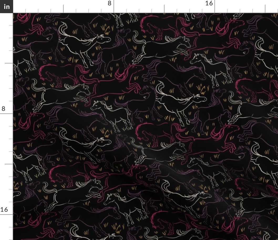 Romping Horses 10 Black Pink Purple