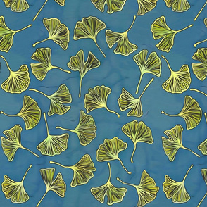 Ginkgo Leaves on Deep Blue