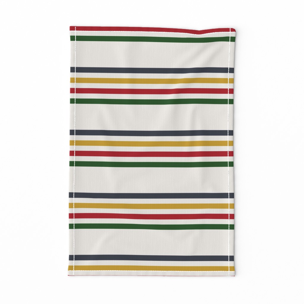 camp blanket, 1/2 inch stripes widthwise, four colors