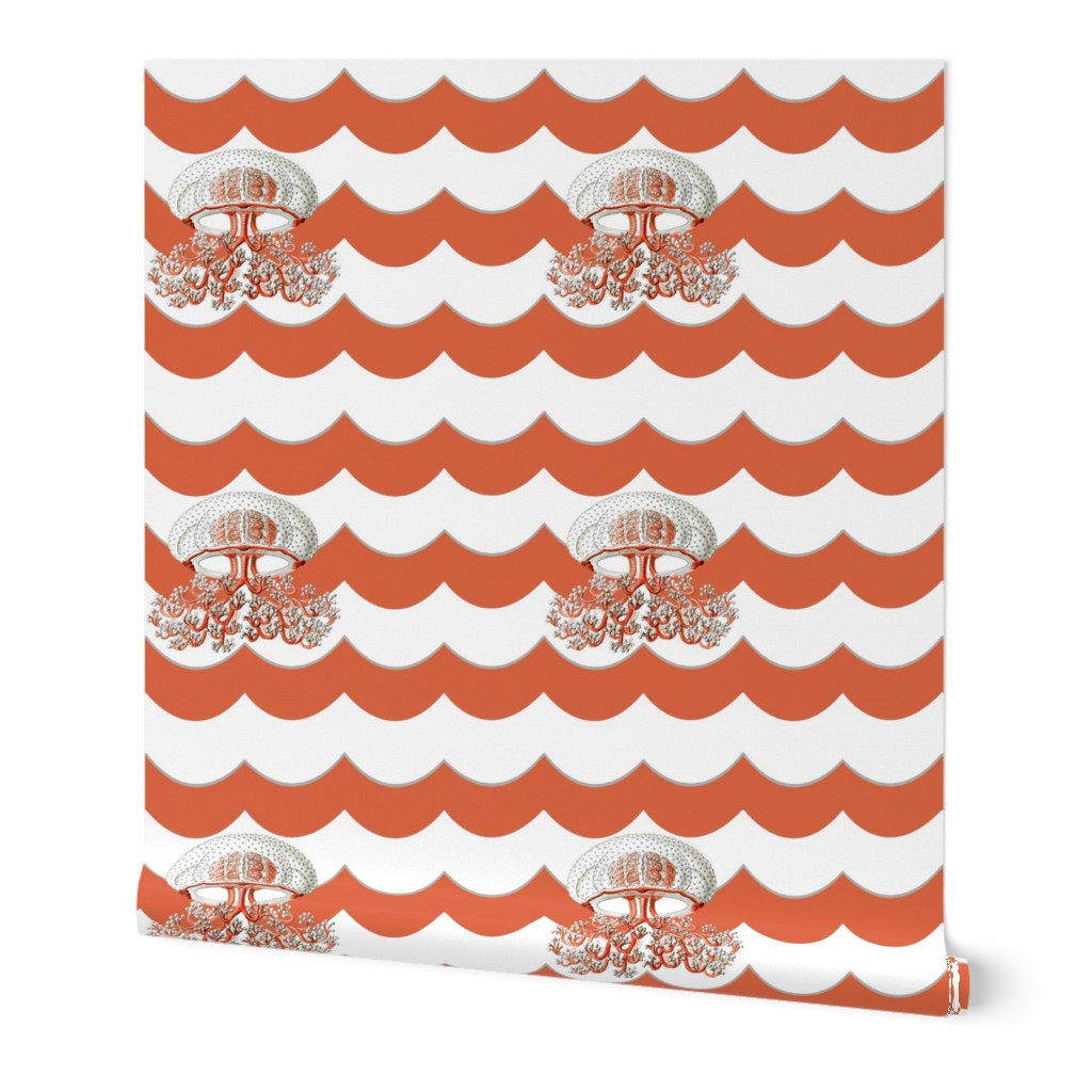 Jellyfish on Red Chevron Wave