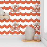 Jellyfish on Red Chevron Wave