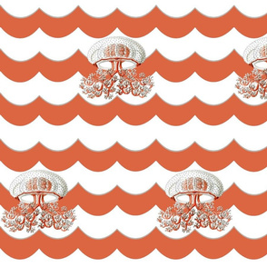 Jellyfish on Red Chevron Wave