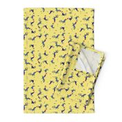 Blue Chickens and Roosters on Yellow Background