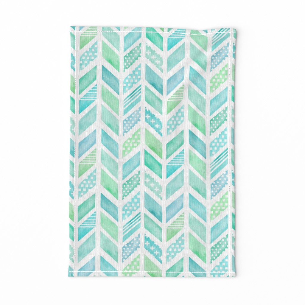 Watercolor Herringbone in Blue and Green