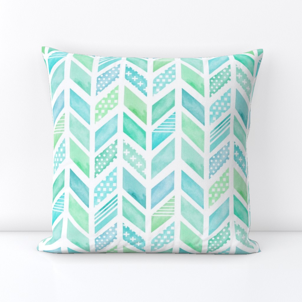 Watercolor Herringbone in Blue and Green