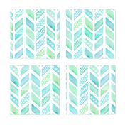 Watercolor Herringbone in Blue and Green