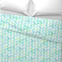 Watercolor Herringbone in Blue and Green