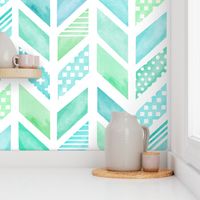 Watercolor Herringbone in Blue and Green