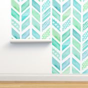 Watercolor Herringbone in Blue and Green