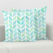 Watercolor Herringbone in Blue and Green