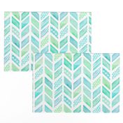 Watercolor Herringbone in Blue and Green