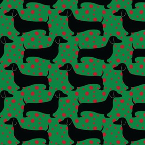 Polka Dachshunds (Christmas Green)