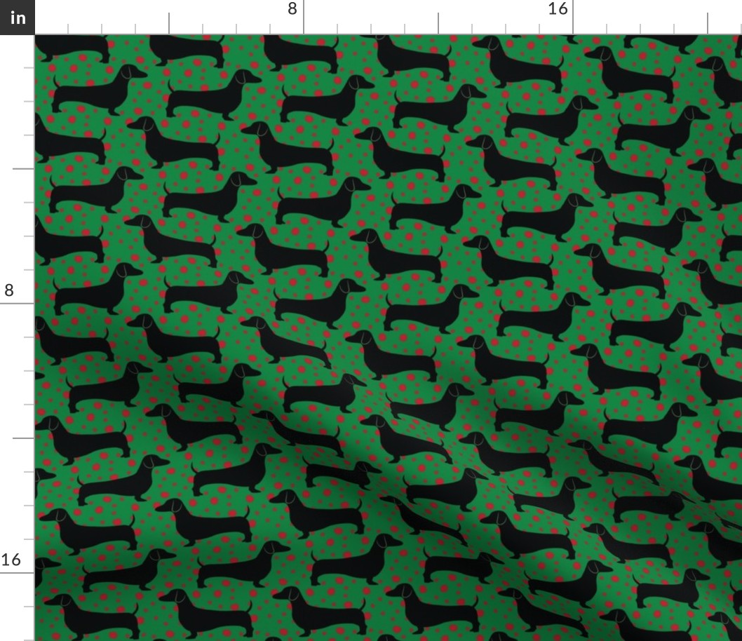 Polka Dachshunds (Christmas Green)