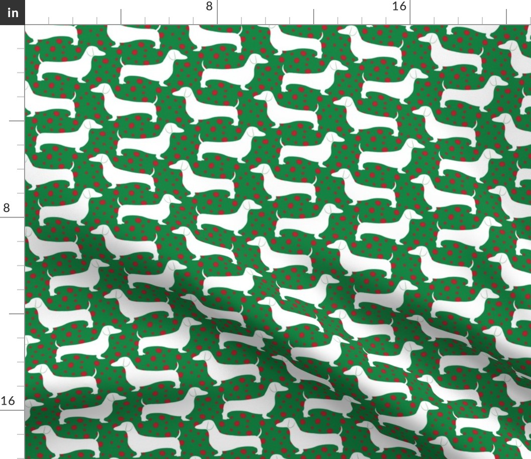 Polka Dachshunds (Christmas Green)