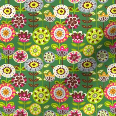 Retro summer flowers - green