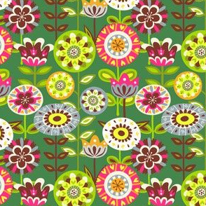 Retro summer flowers - green