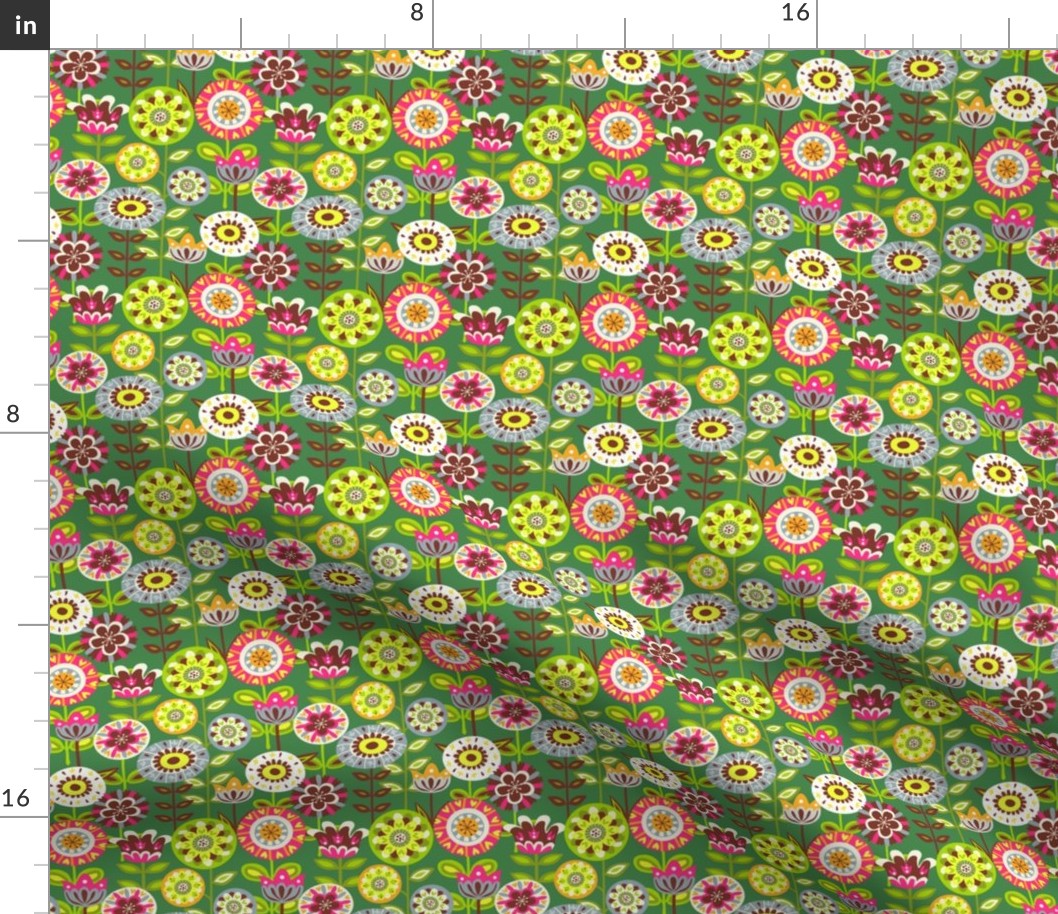 Retro summer flowers - green