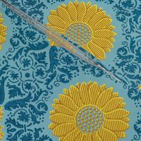 Yellow Flowers On Blue Cheerful Retro Pattern