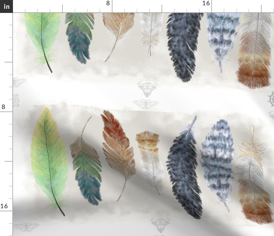 Sw Feathers Border Panel Fabric Spoonflower 