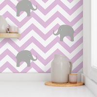 Baby Elephants on Pink Lilac Chevron