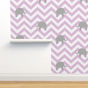 Baby Elephants on Pink Lilac Chevron