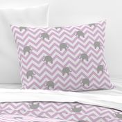 Baby Elephants on Pink Lilac Chevron