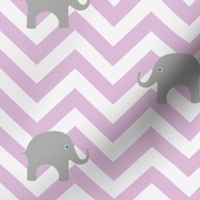 Baby Elephants on Pink Lilac Chevron