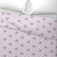 Baby Elephants on Pink Lilac Chevron