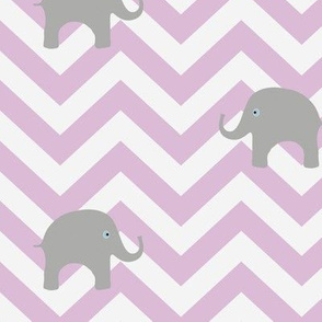 Baby Elephants on Pink Lilac Chevron