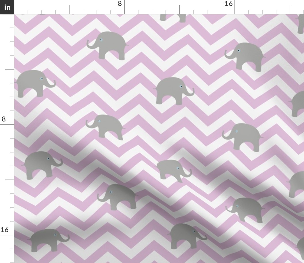 Baby Elephants on Pink Lilac Chevron