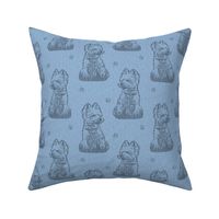 Sitting Westie stamp - blue