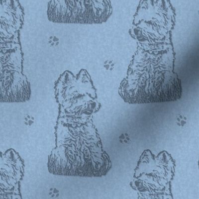 Sitting Westie stamp - blue