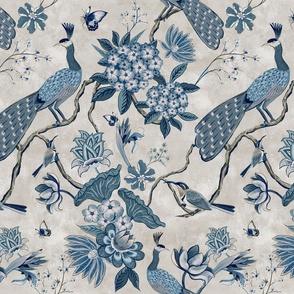 Chinoiserie Chintz blues on pale background