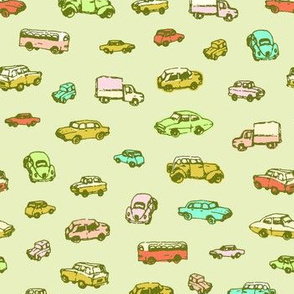 Little Retro Cars | Green Background