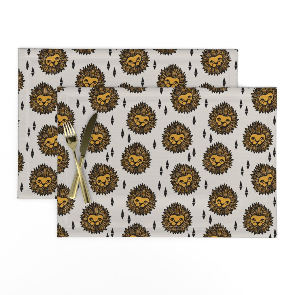 lion fabric // lion head grey and gold mustard boys nursery baby boy kids 