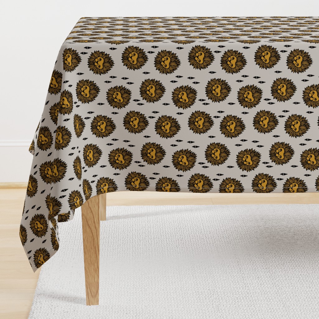 lion fabric // lion head grey and gold mustard boys nursery baby boy kids 