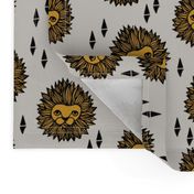 lion fabric // lion head grey and gold mustard boys nursery baby boy kids 