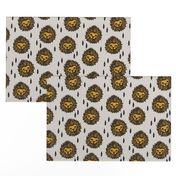 lion fabric // lion head grey and gold mustard boys nursery baby boy kids 