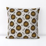 lion fabric // lion head grey and gold mustard boys nursery baby boy kids 