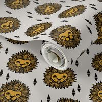 lion fabric // lion head grey and gold mustard boys nursery baby boy kids 