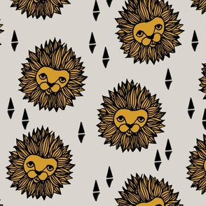 lion fabric // lion head grey and gold mustard boys nursery baby boy kids 