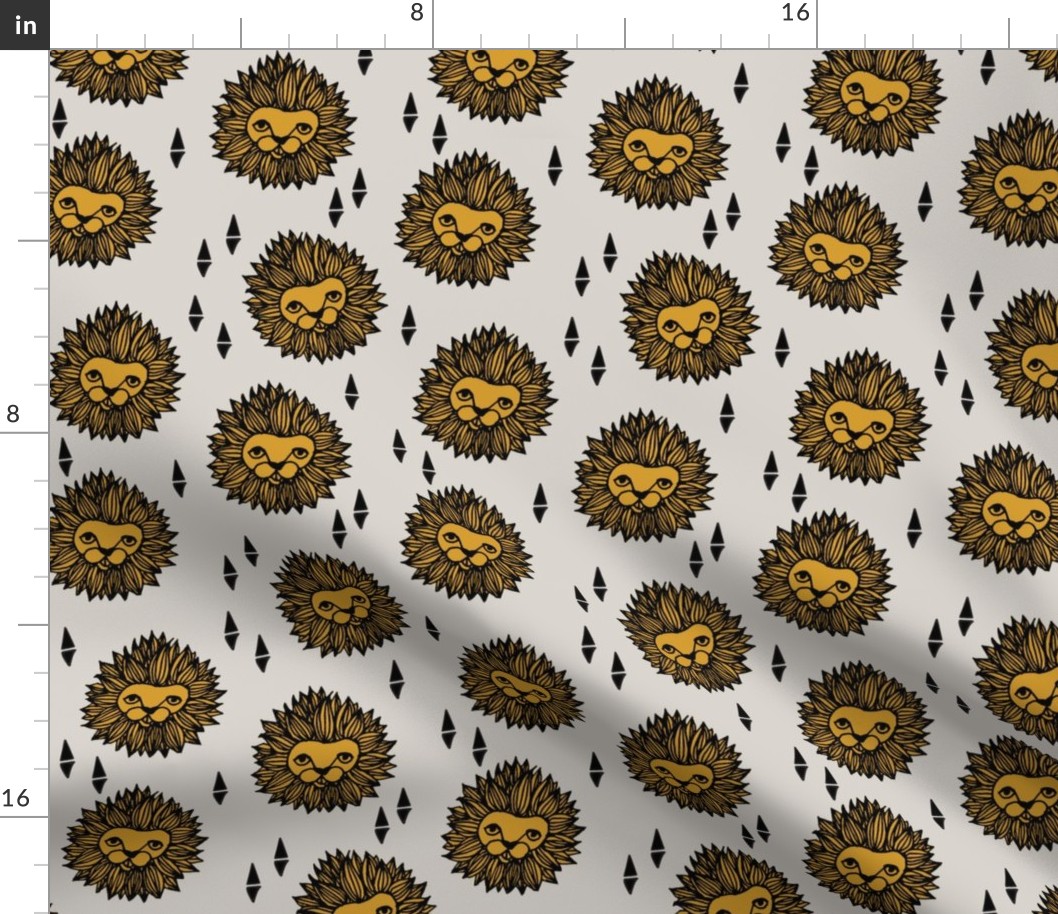 lion fabric // lion head grey and gold mustard boys nursery baby boy kids 