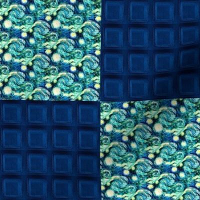 Police Box Squares + Van Gogh's Starry Night Swirls, Cheater Patchwork Quilt Blocks