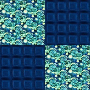 Police Box Squares + Van Gogh's Starry Night Swirls, Cheater Patchwork Quilt Blocks