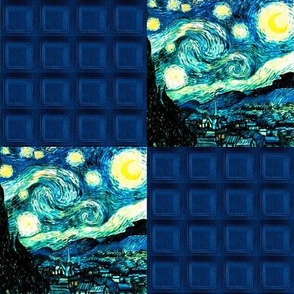 Police Box and Van Gogh's Starry Night Patchwork Cheater Quilt Blocks