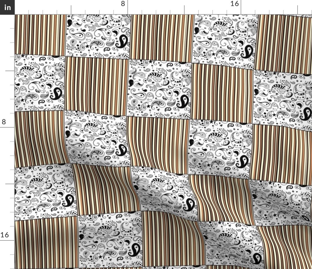  Orange Stripes Black White Paisley Cheater Quilt Patchwork  Blocks