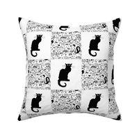 Black and White Paisley Le Chat Noir Cat Patchwork Cheater Quilt Blocks